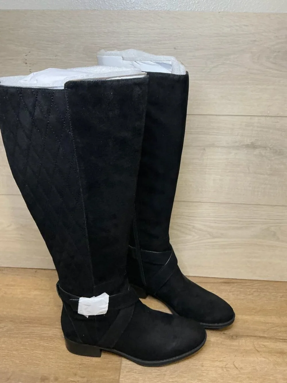 DKNY Mattie Flat High Knee Boots Wide Calf Suede Black Size 6